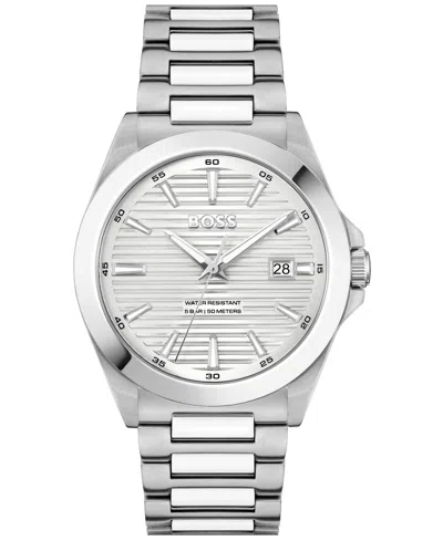 HUGO BOSS MEN'S STRIKE QUARTZ BASIC CALENDAR STAINLESS STEEL WATCH 41MM