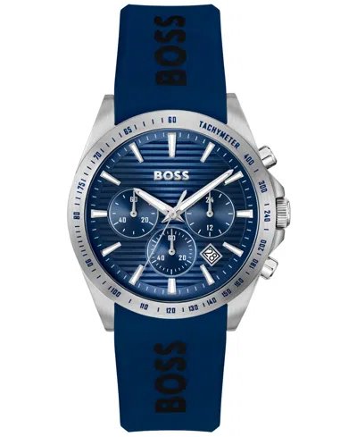 HUGO BOSS MEN'S STRIKE QUARTZ CHRONOGRAPH BLUE SILICONE WATCH, 41MM