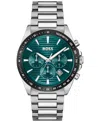 Hugo Boss Men's Strike Quartz Chronograph Silver-tone Stainless-steel Watch, 41mm In Silver-tone