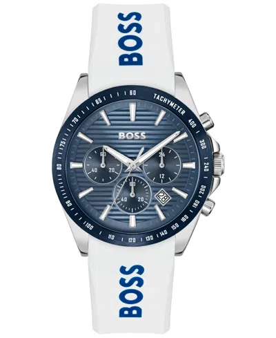 HUGO BOSS MEN'S STRIKE QUARTZ CHRONOGRAPH WHITE SILICONE WATCH, 41MM
