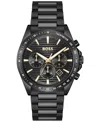 Hugo Boss Men's Strike Quartz Fashion Chrono Ionic Plated Black Steel Watch, 41mm In Black