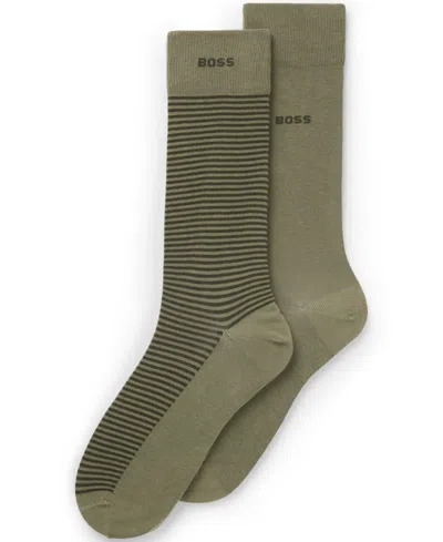 Hugo Boss Men's Stripe Design Socks, 2-pack In Green