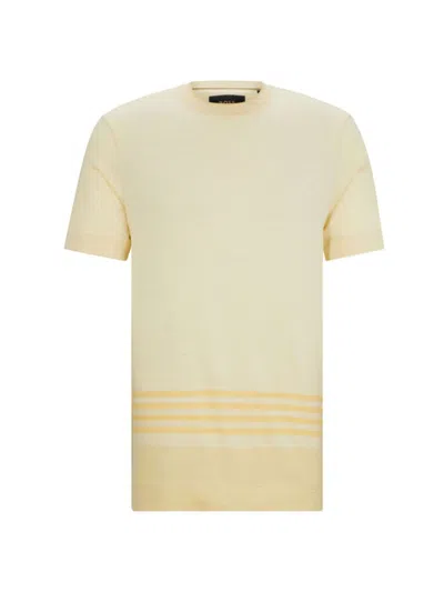 Hugo Boss Stripe-detail T-shirt In Cotton And Silk In Light Yellow