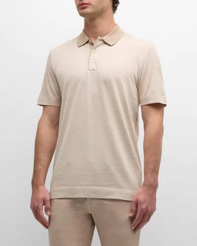 Hugo Boss Men's Structured Cotton Silk Short-sleeve Polo Shirt In Lt Bge