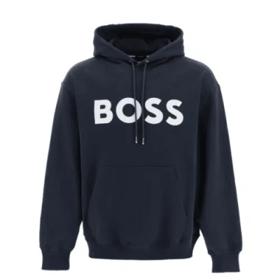 Pre-owned Hugo Boss Men Sullivan Hoodie Sweatshirt Cotton Pullover Dark Blue