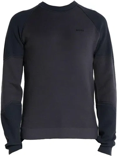 Pre-owned Hugo Boss Men Sweatshirt Relka Cotton Blend Long Sleeves Regular Fit Dark Grey In Gray
