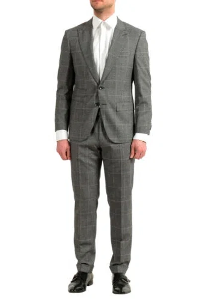 Pre-owned Hugo Boss Men's "t-henders/gorden" Gray Plaid 100% Wool Two Button Suit