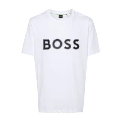 HUGO BOSS MEN'S TEE 1 LOGO SHORT SLEEVE CREW NECK T-SHIRT, WHITE