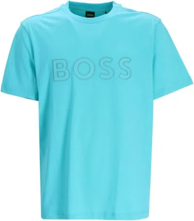 Hugo Boss Logo-print Cotton T-shirt In Blue
