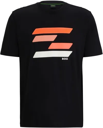 Hugo Boss Textured-print Cotton T-shirt In Black