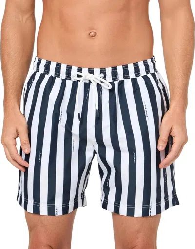 HUGO BOSS MEN'S TEO VERTICAL STRIPE SWIM SHORTS, NAVY