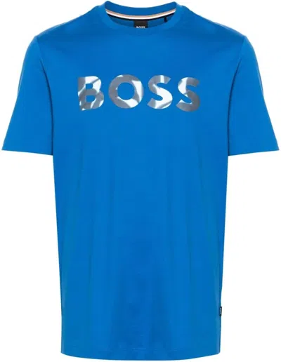 Hugo Boss Logo-print Cotton T-shirt In Blue