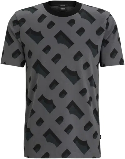 Hugo Boss Men's Tiburt 419 Logo Crew Neck T-shirt, Charcoal Gray In Grey