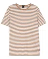 Hugo Boss Men's Tiburt 457 Striped Linen Short Sleeve Crew Neck T-shirt, Beige/white In Multi