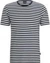 Shop Hugo Boss Men's Tiburt 457 Striped Linen Short Sleeve Crew Neck T-shirt, Navy/white In Multi