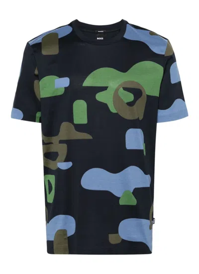 Hugo Boss Camouflage-print Cotton T-shirt In Blue