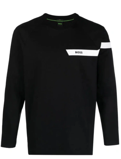 Hugo Boss Logo-print Stripe-detail Sweatshirt In Black