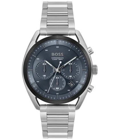 Hugo Boss Men's Top Quartz Fashion Chronograph Stainless Steel Watch 44mm In Silver