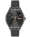 Hugo Boss Men's Tyler Giftset Quartz Multifunction Ionic Plated Black Steel Watch, 43mm In Black