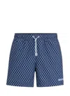 Hugo Boss Micro-print Quick-drying Swim Shorts With Logo Detail In Blue