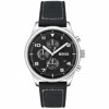 Hugo Boss Black Leather Dress Watch In Black