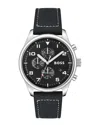 Hugo Boss Men's View Black Genuine Leather Strap Watch, 44mm