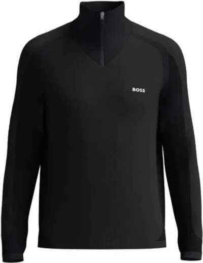 Pre-owned Hugo Boss Men Viscose Polymide White Logo Half Zip Zilnar Sweater 001-black