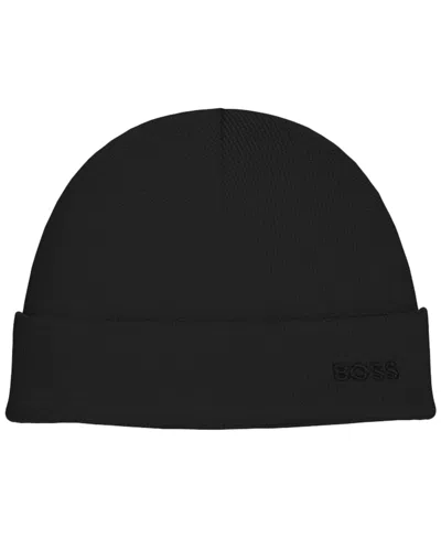 Hugo Boss Men's Waffle Logo Detail Beanie In Black