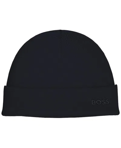 HUGO BOSS MEN'S WAFFLE LOGO DETAIL BEANIE