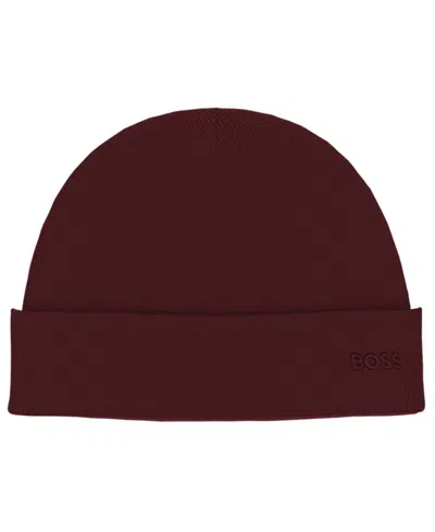 Hugo Boss Men's Waffle Logo Detail Beanie In Burgundy