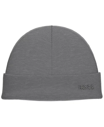 Hugo Boss Men's Waffle Logo Detail Beanie In Gray