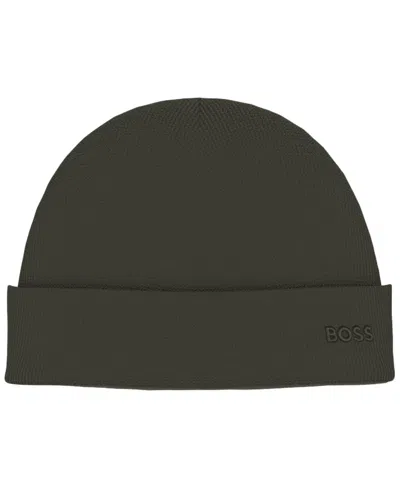 Hugo Boss Men's Waffle Logo Detail Beanie In Green