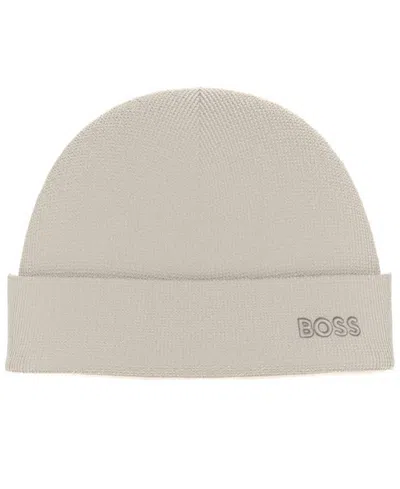 Hugo Boss Men's Waffle Logo Detail Beanie In Neutral