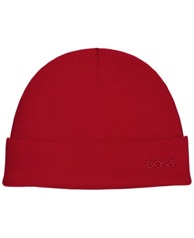 Hugo Boss Men's Waffle Logo Detail Beanie In Red
