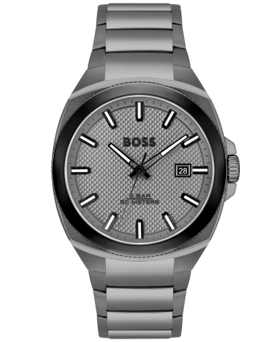 Hugo Boss Men's Walker Quartz Basic Calendar Ionic Plated Gray Steel Watch 41mm