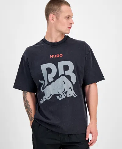 Hugo Boss Men's Washed Fanwear Oversized Short Sleeve Crewneck Bull Graphic T-shirt In Black