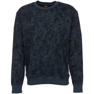 Hugo Boss Men's We_camoover Printed Cotton Sweatshirt, Navy In Blue