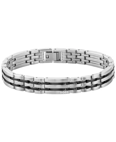 Hugo Boss Men Wesley Stainless Steel Ionic Plated Black Steel Bracelet In Silver