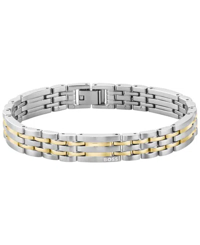 Hugo Boss Men Wesley Stainless Steel Ionic Plated Thin Gold Steel Bracelet In Silver