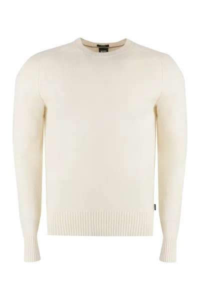 Hugo Boss Men's White Crew-neck 100% Cashmere Sweater For Fw24
