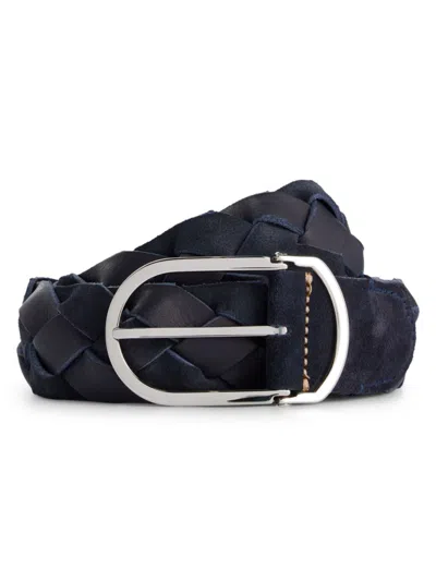 Hugo Boss Woven-suede Belt With Silver-tone Buckle In Dark Blue