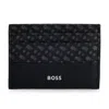 Hugo Boss Monogram-panel Card Holder With Silver-foil Logo In Black