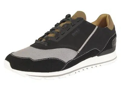 Pre-owned Hugo Boss Men's Zephir Black Memory Foam Sneakers Shoes