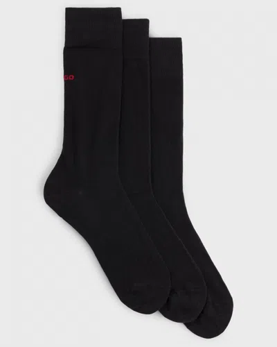Hugo Boss Mens 3-pack Of Regular Length Socks With Logo Details Nos In Black
