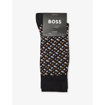 Hugo Boss Mens Black Ankle-rise Pack Of Two Stretch-cotton Blend Socks