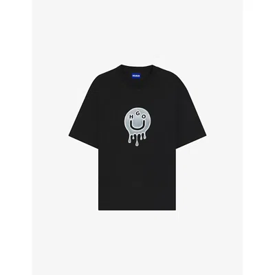 Hugo Boss Mens Black Brand Graphic-print Regular-fit Cotton-jersey T-shirt Xs