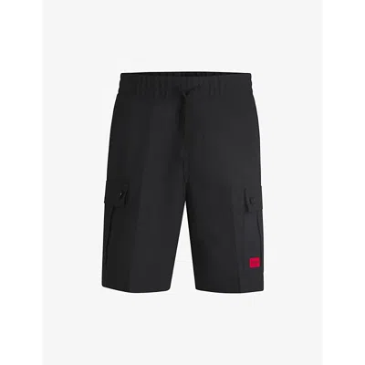 Hugo Boss Mens Brand-patch Straight-leg Regular-fit Cotton Shorts Black
