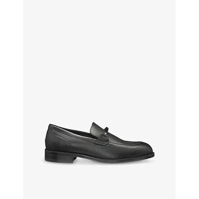 Hugo Boss Mens Boss Brand-plaque Leather Loafers In Black