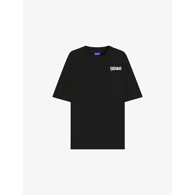 Hugo Boss Mens Black Brand-print Relaxed-fit Cotton-jersey T-shirt Xl