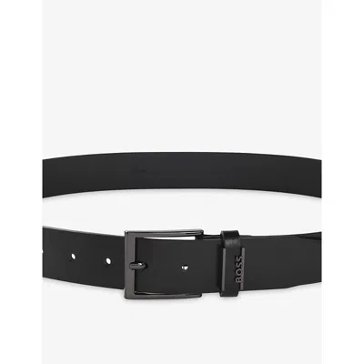 Hugo Boss Mens Black Branded-buckle Leather Belt